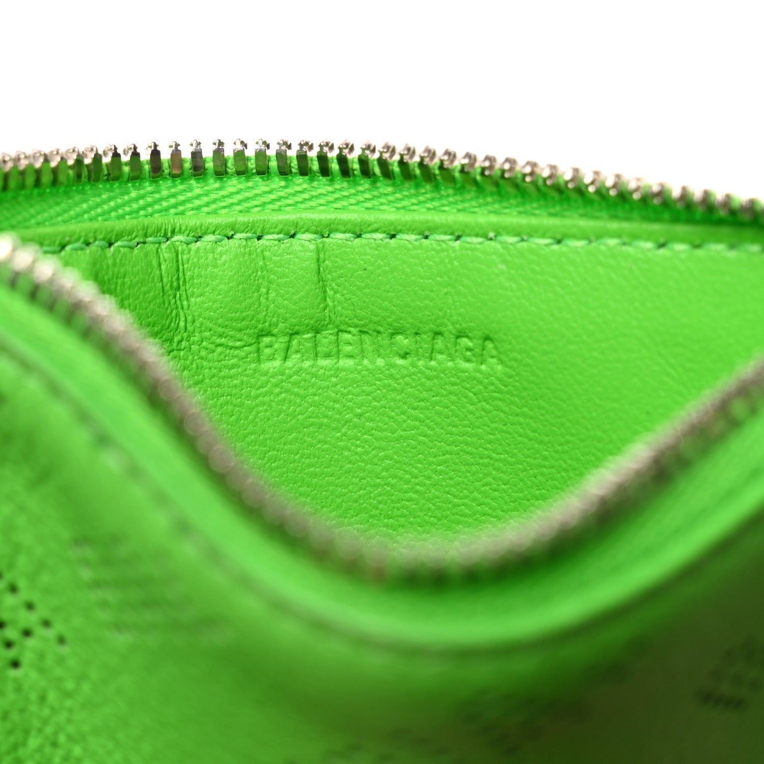 Balenciaga Calfskin Logo Perforated Cash Coin Card Holder On Keychain Acid Green 5 of 12