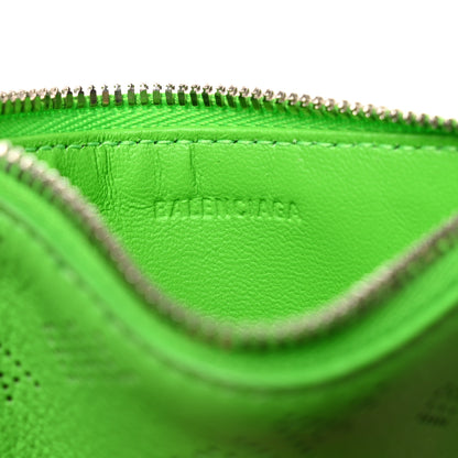 Balenciaga Calfskin Logo Perforated Cash Coin Card Holder On Keychain Acid Green 5 of 12
