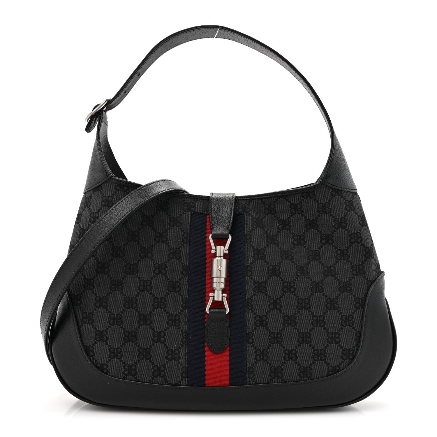 Gucci X BALENCIAGA Supreme Monogram Calfskin Web Medium Jackie 1961 Hobo Black 1 of 10
