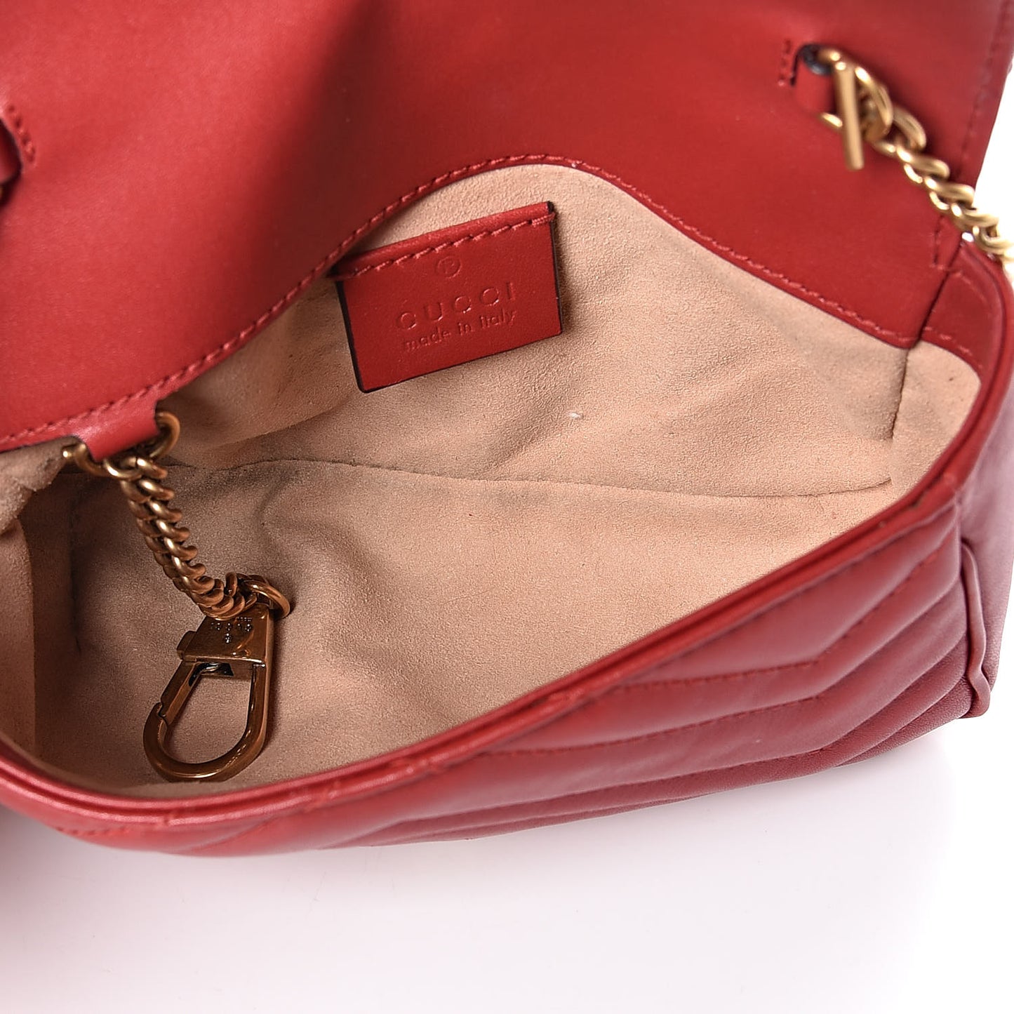 Calfskin Matelasse Super Mini GG Marmont Shoulder Bag Hibiscus Red