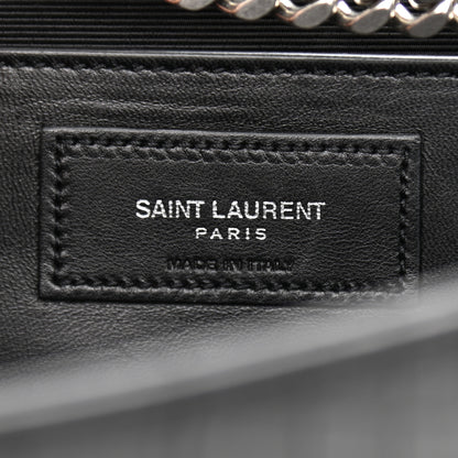 Saint Laurent Calfskin Crocodile Embossed Monogram Satchel Black 7 of 8