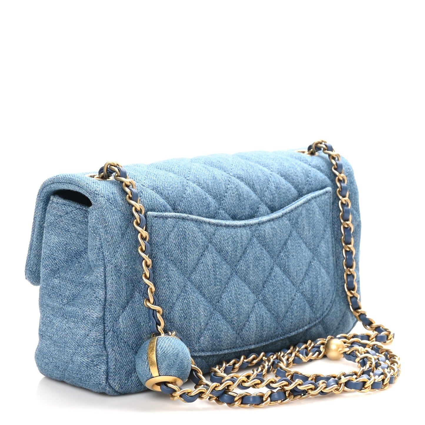 Denim Quilted Mini Pearl Crush Rectangular Flap Blue