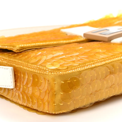 Fendi Satin Sequin Paillettes Elaphe Plexiglass Baguette 1997 Giallo Avorio 9 of 10