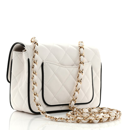 Chanel Lambskin Quilted Resin CC Mini Flap Bag White Black 2 of 10