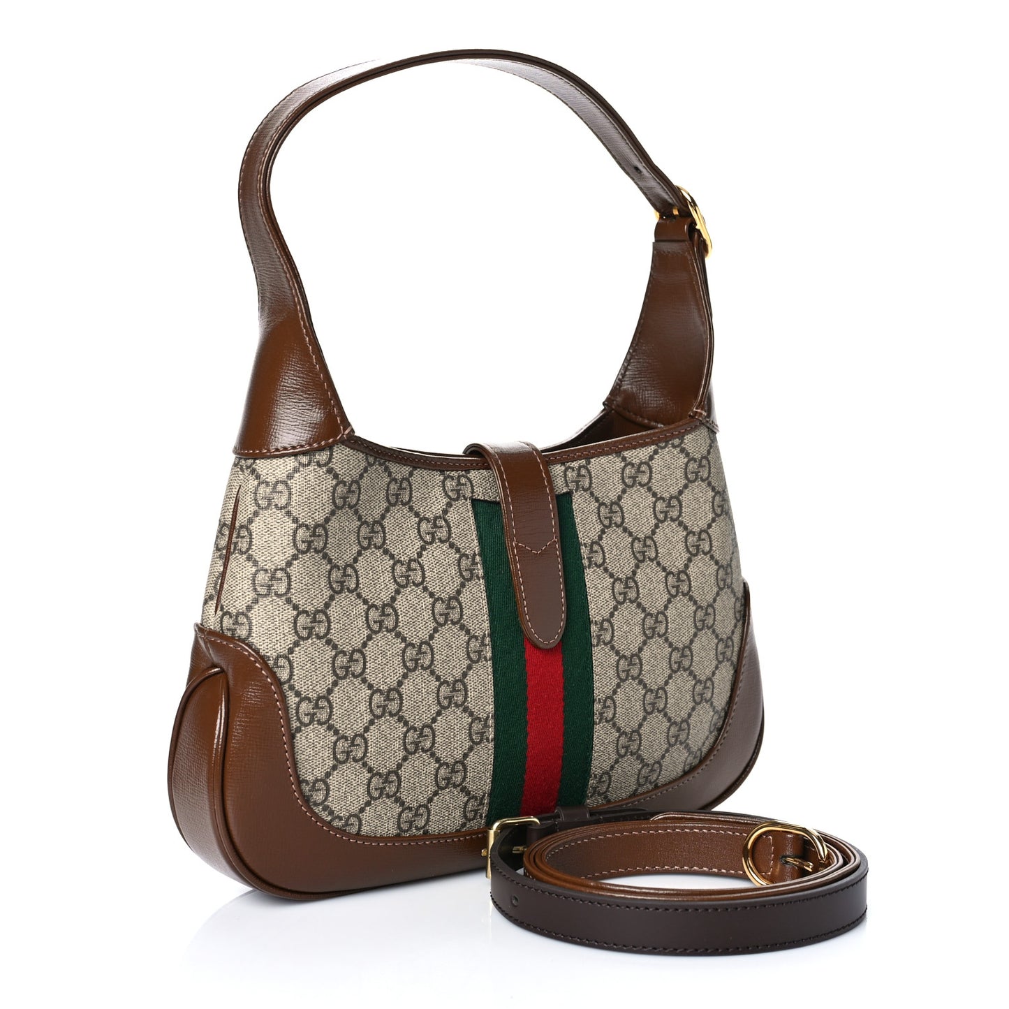 GG Supreme Monogram Azalea Calfskin Web Small Jackie 1961 Hobo Beige Ebony Brown Sugar