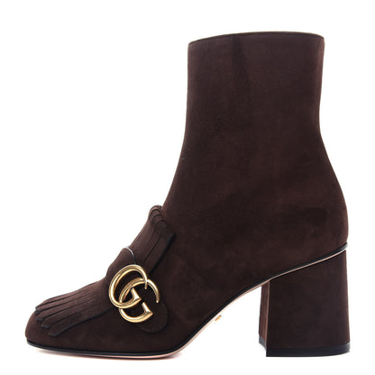 Gucci Kid Scamosciato GG Marmont Fringe 75mm Ankle Boots 36 Cocoa 1 of 11