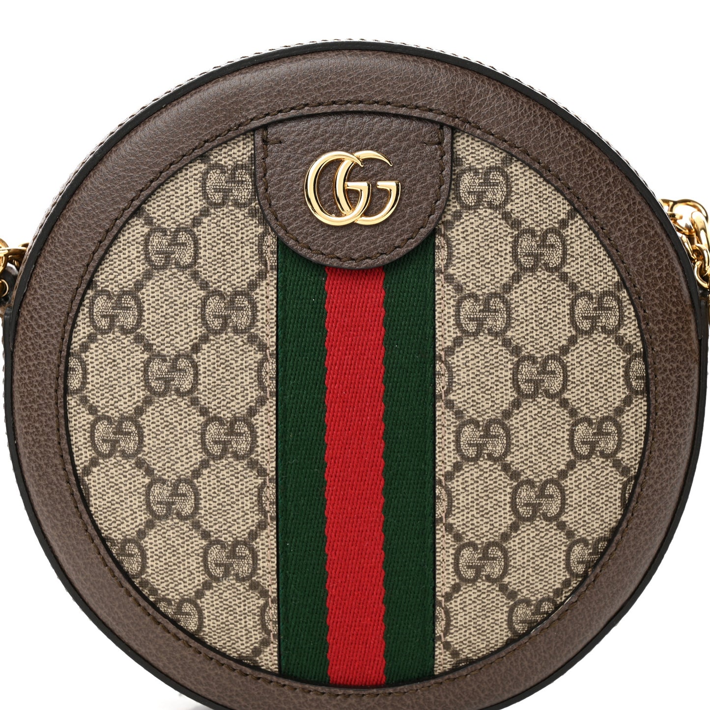 GG Supreme Monogram Web Mini Ophidia Round Shoulder Bag Brown