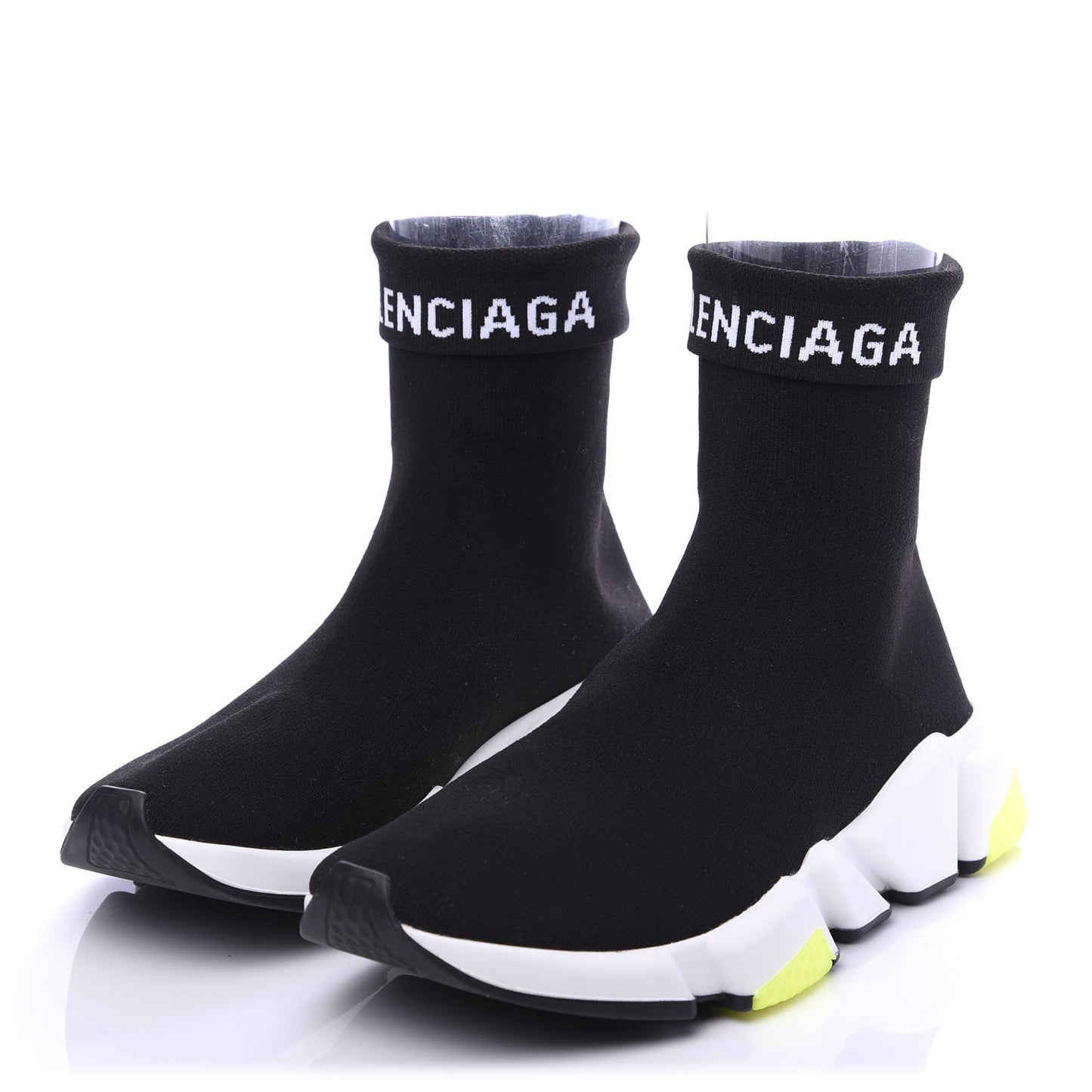 Neoprene Knit Womens Speed Cuffed Sneakers 40 Black White Yellow Fluo