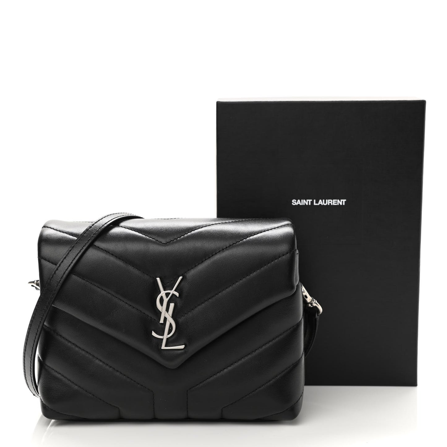 Calfskin Y Quilted Monogram Toy Loulou Crossbody Bag Black