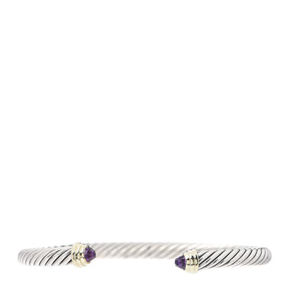 David Yurman Sterling Silver 14K Yellow Gold Amethyst 5mm Cable Classics Petite Color Bracelet 1 of 4