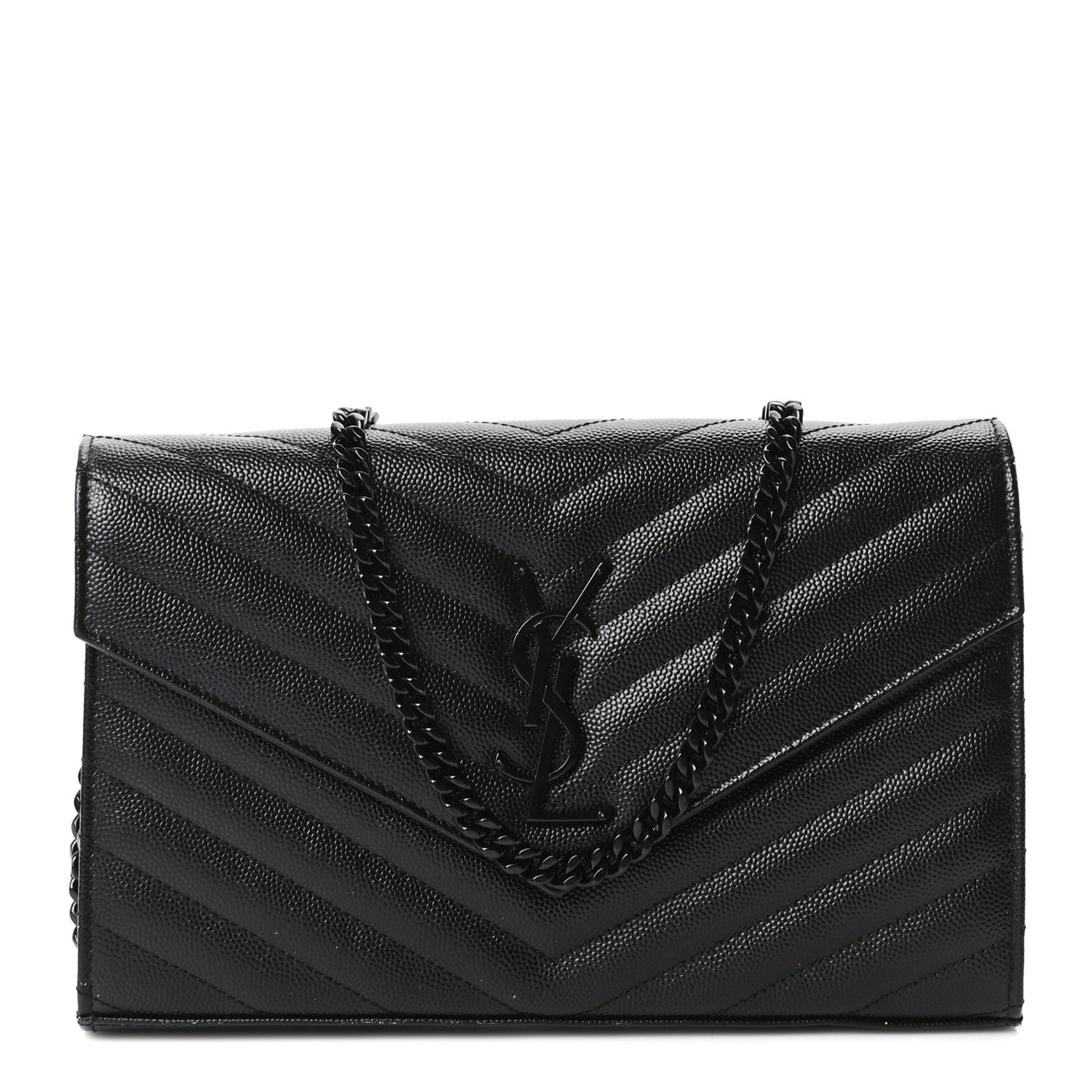 Grain De Poudre Matelasse Chevron Monogram Monochrome Chain Wallet Black