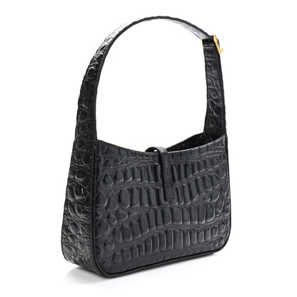 Saint Laurent Calfskin Crocodile Embossed LE 5 A 7 Hobo Black 3 of 10