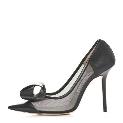 Jimmy Choo Mesh Calfskin Lani Bow 100 Pumps 37 Black 1 of 7