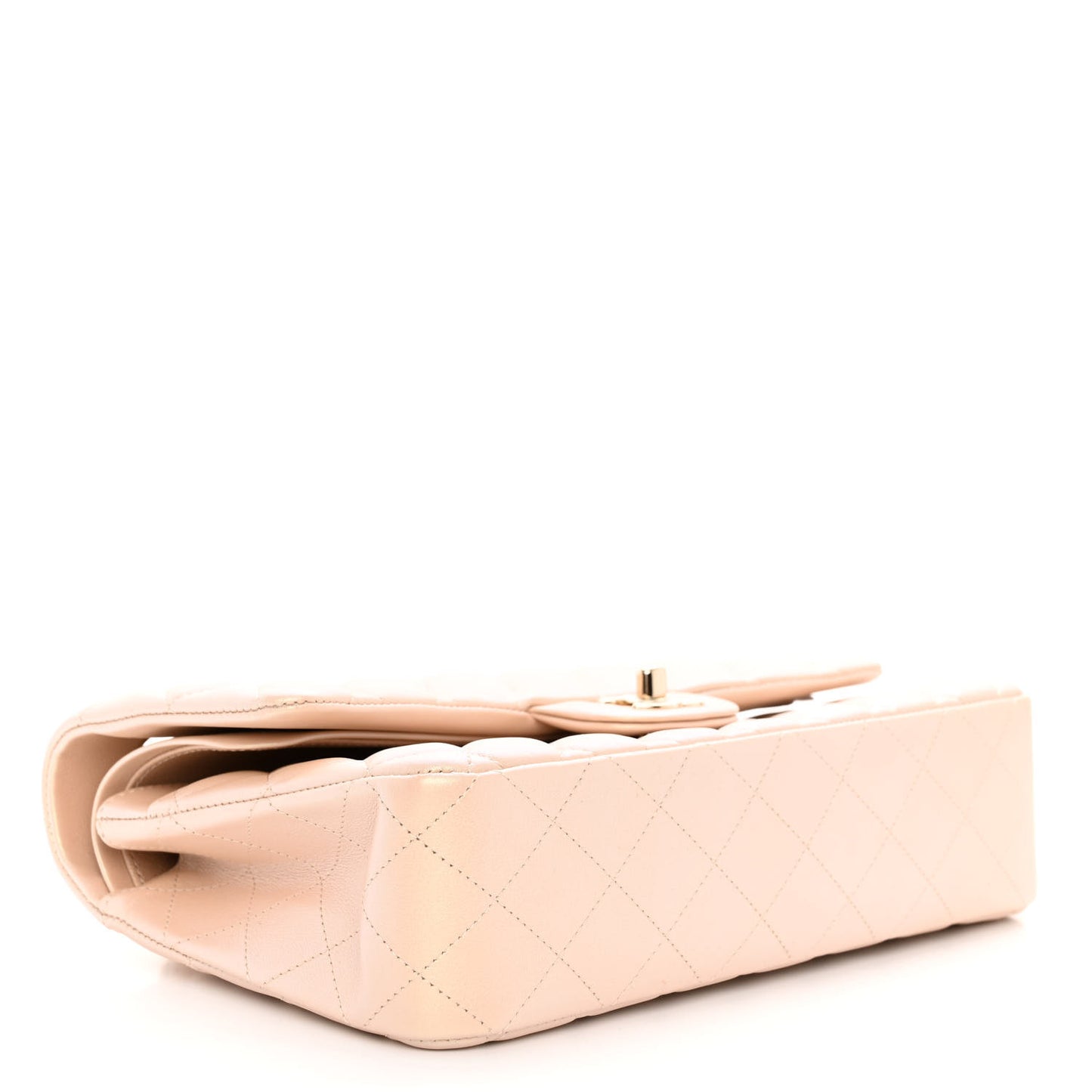 Iridescent Calfskin Quilted Medium Double Flap Beige