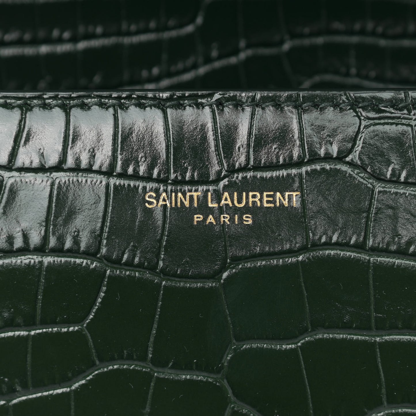 Calfskin Crocodile Embossed Medium Classic Monogram Cassandra Top Handle Green