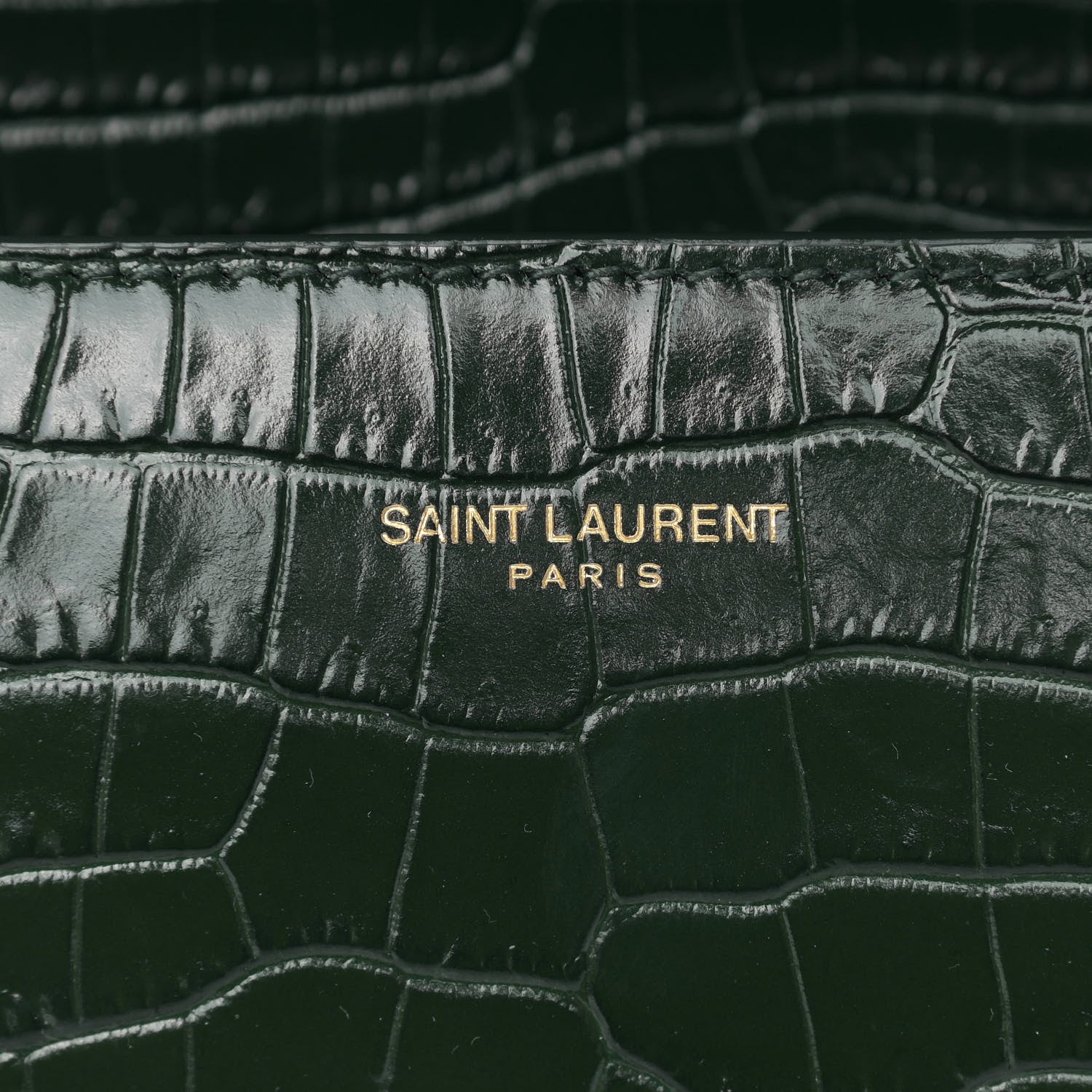 Saint Laurent Calfskin Crocodile Embossed Medium Classic Monogram Cassandra Top Handle Green 7 of 10