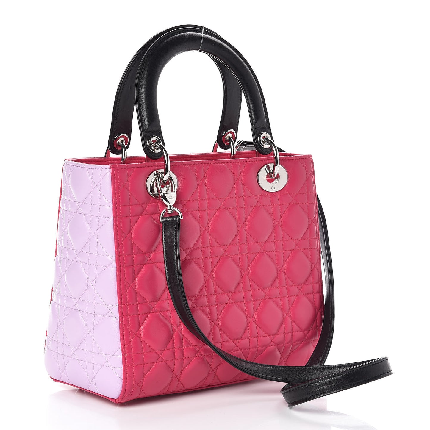 Lambskin Cannage Medium Tri-Color Lady Dior Fuchsia Anemone Black