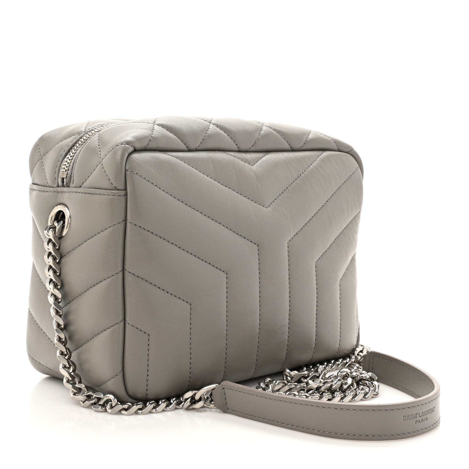 Saint Laurent Calfskin Y Quilted Monogram Small Loulou Bowling Bag Light Gray 3 of 10