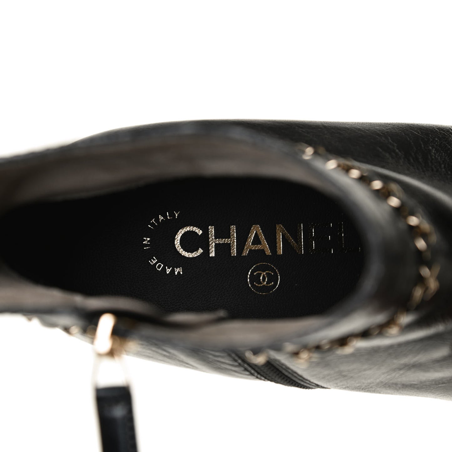 Crumpled Calfskin Cap Toe Chain Short Boots 39 Black
