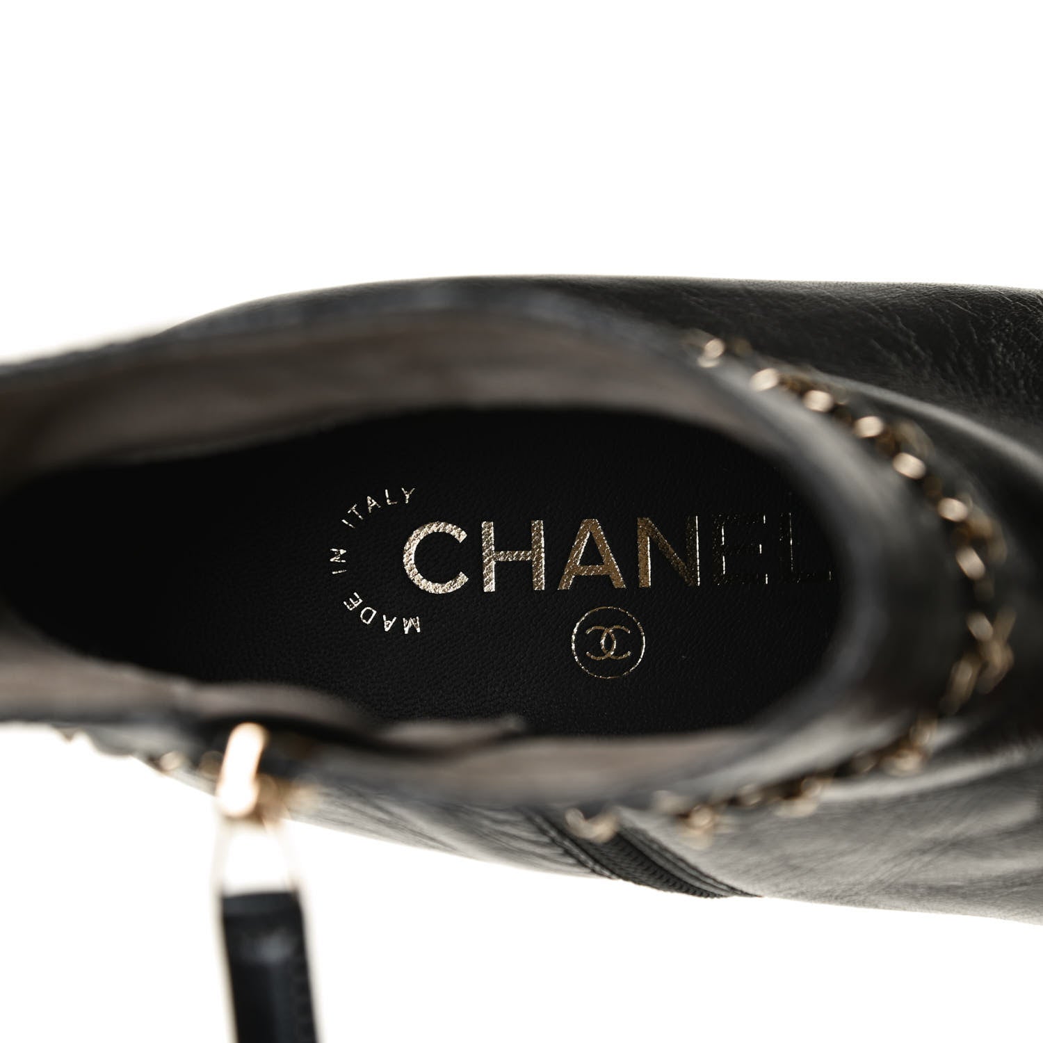 Chanel Crumpled Calfskin Cap Toe Chain Short Boots 39 Black 9 of 11