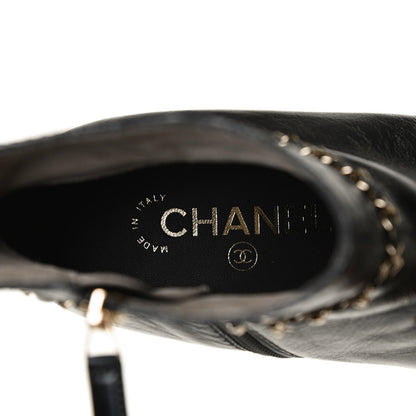 Chanel Crumpled Calfskin Cap Toe Chain Short Boots 39 Black 9 of 11