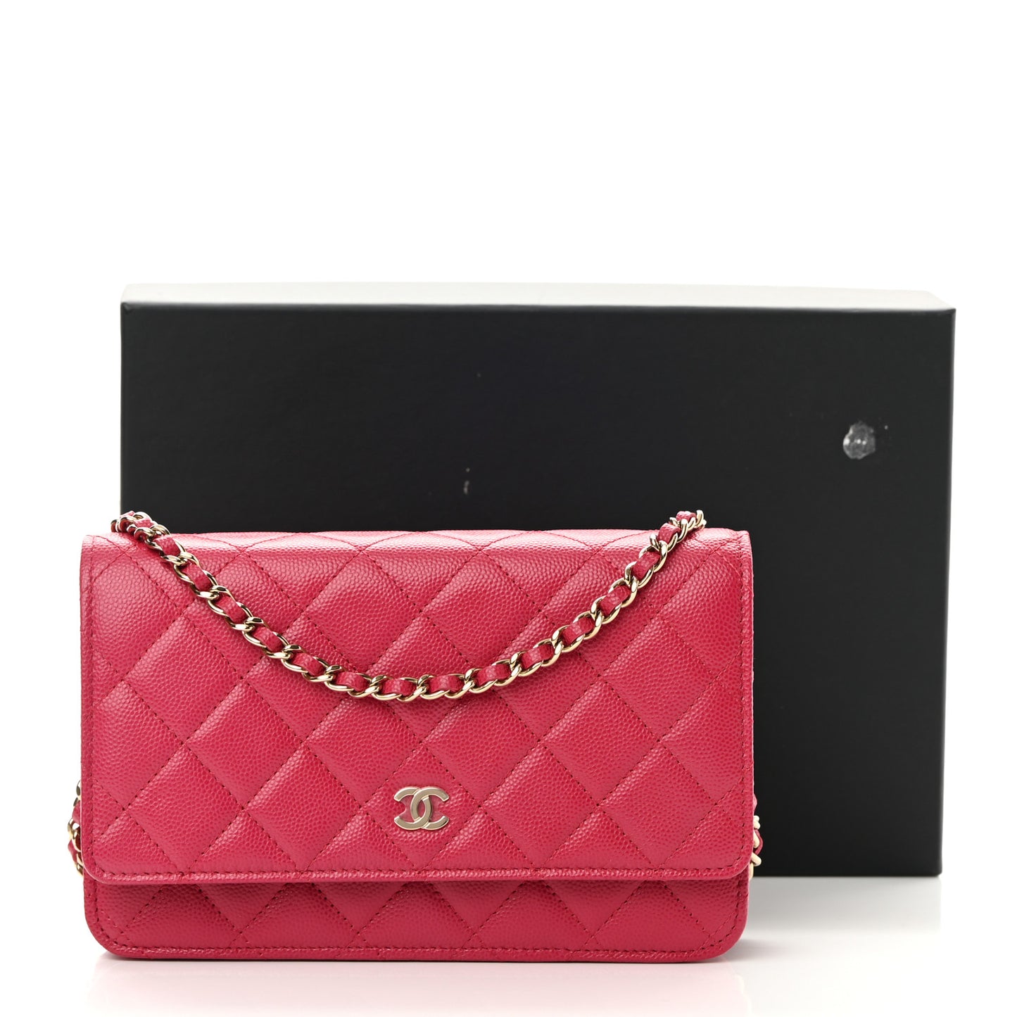 Caviar Quilted Wallet On Chain WOC Dark Pink