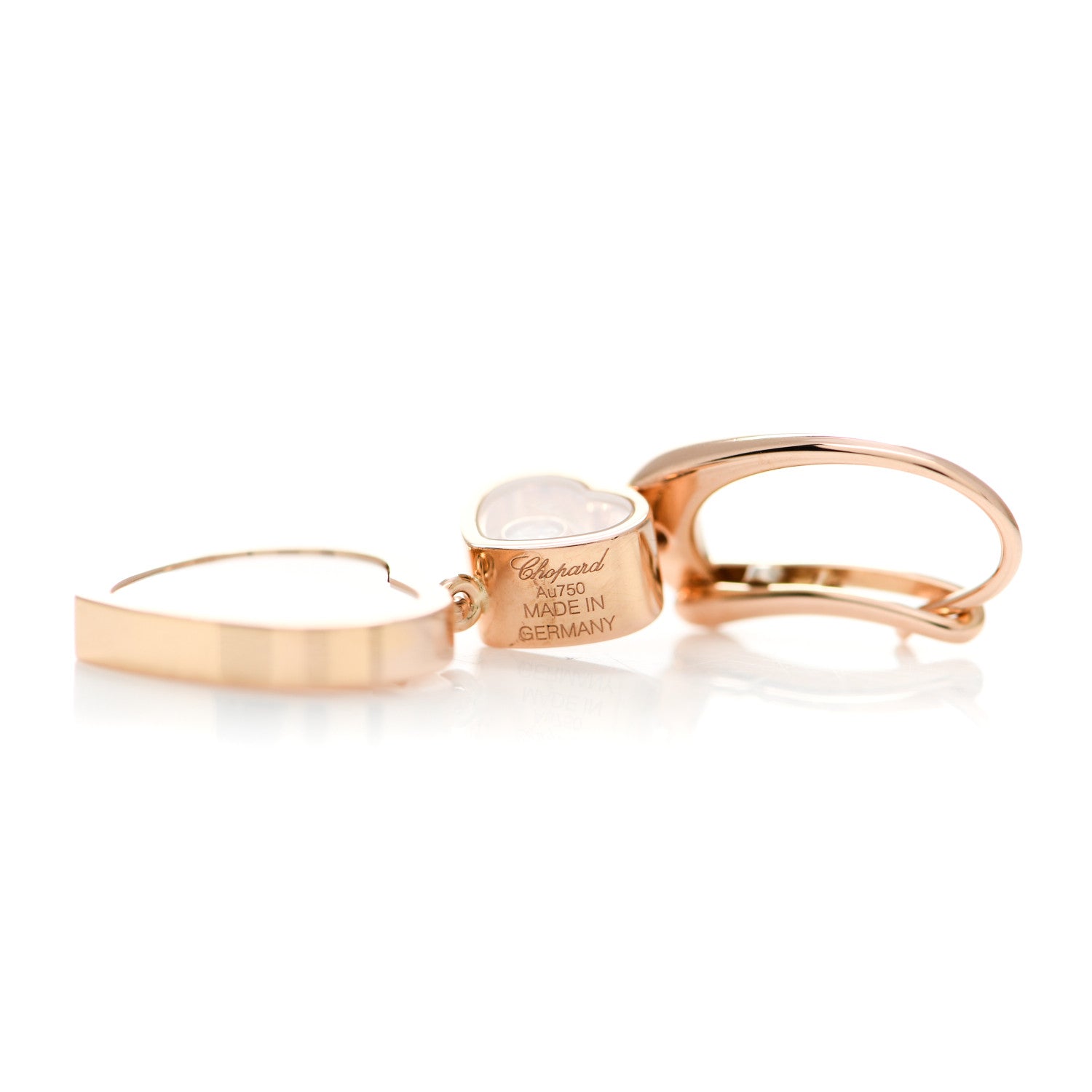 Chopard 18K Rose Gold Diamond Mother of Pearl Floating Happy Diamonds Hearts Earrings 4 of 5