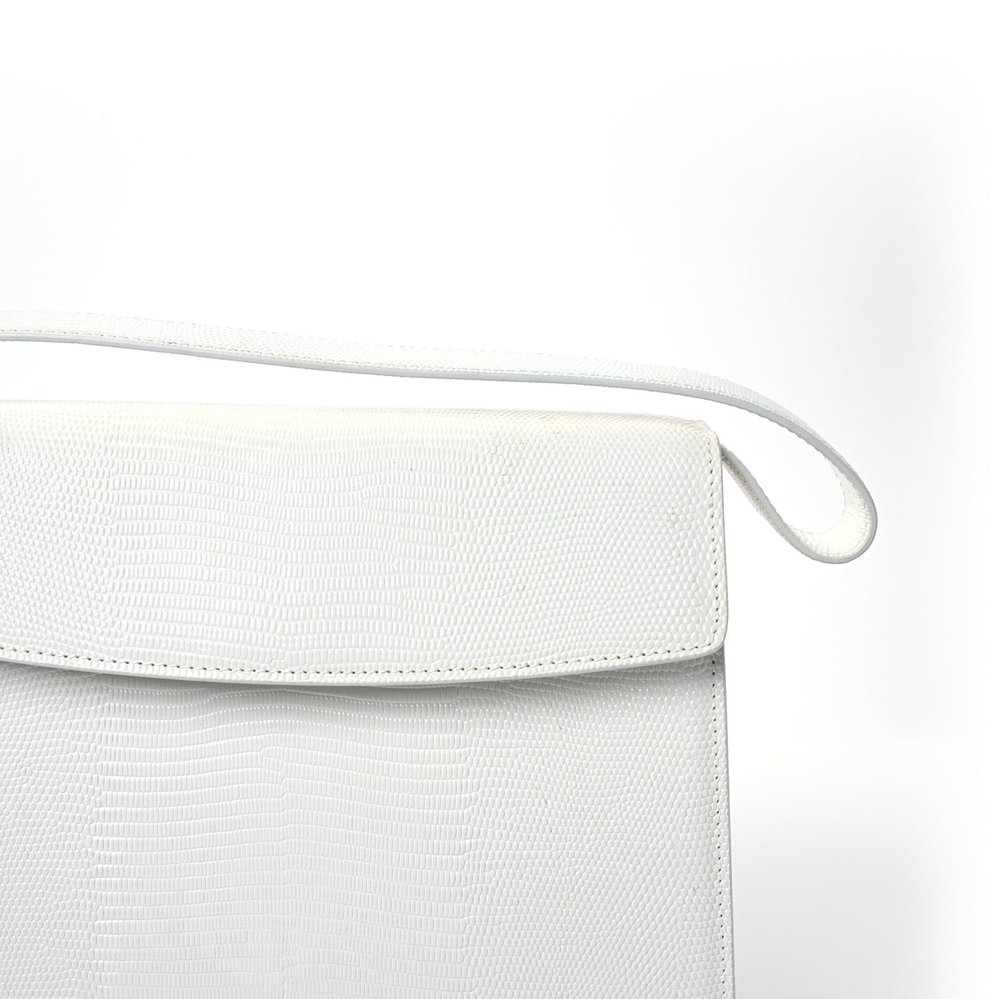 Patent Calfskin Lizard Embossed Medium Ghost Shoulder Bag Optic White