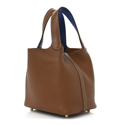 Hermes Taurillon Clemence Swift Eclat Picotin Lock 18 PM Gold Bleu France 3 of 11