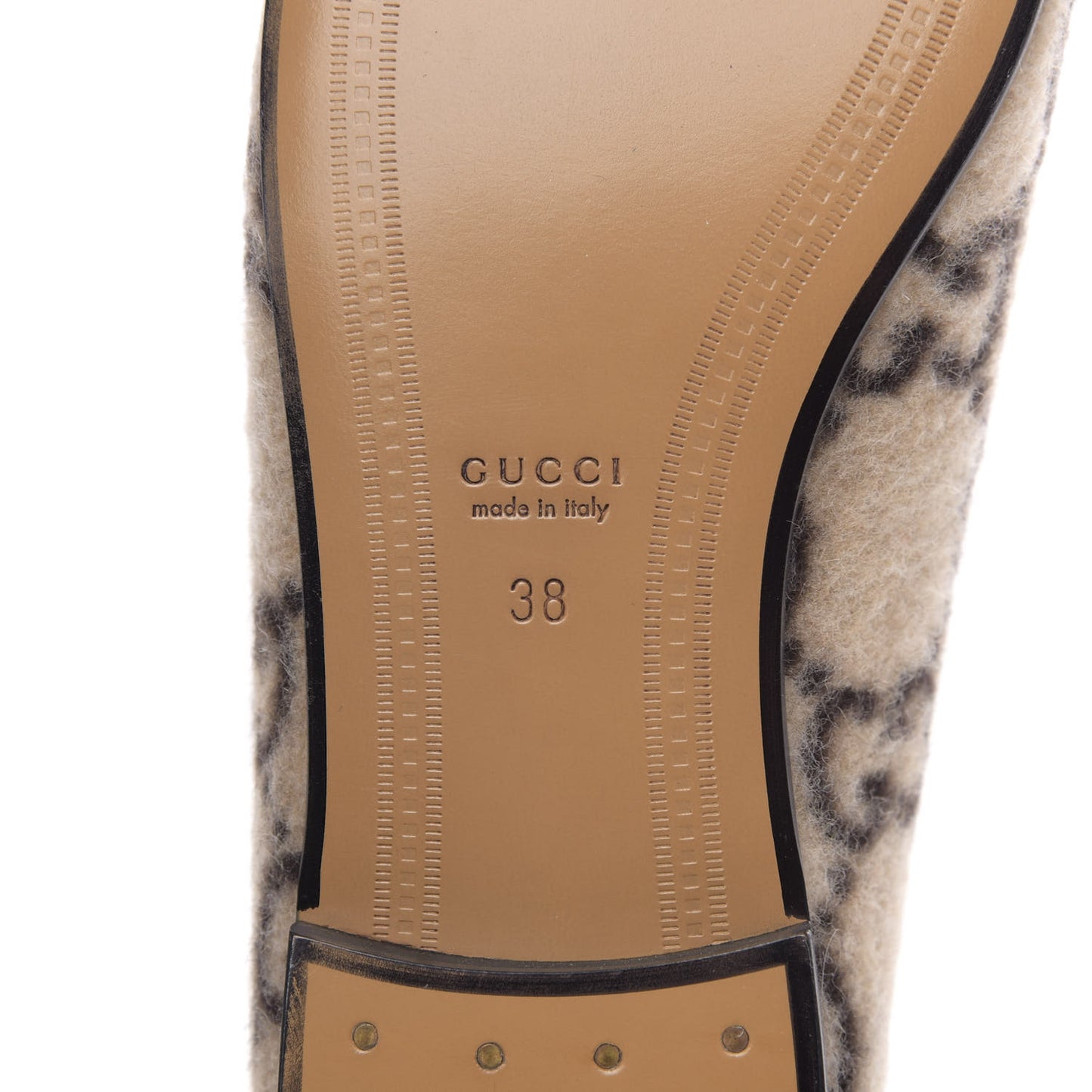 Covered Wool GG Monogram Womens Jordaan Loafers 38 Beige Ebony Black