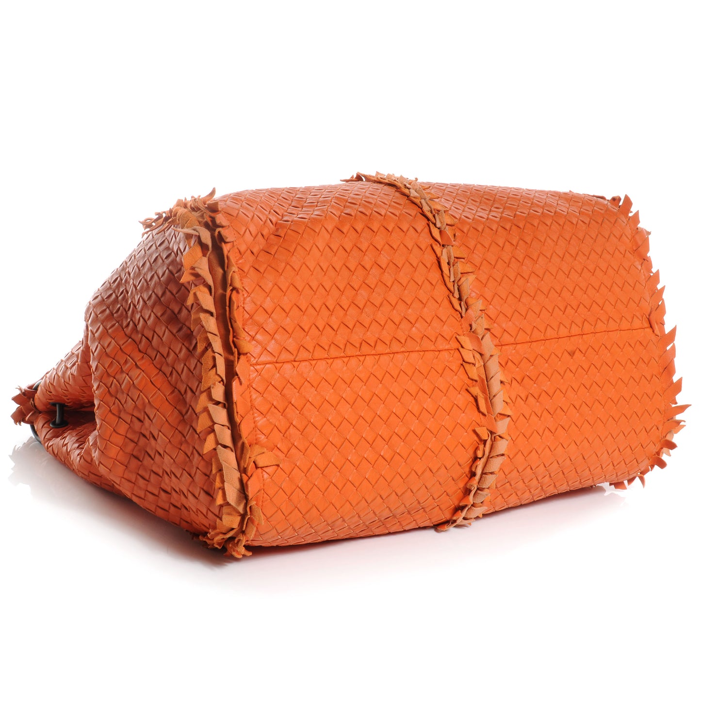 Nappa Intrecciato Large Franges Shoulder Bag Tangerine