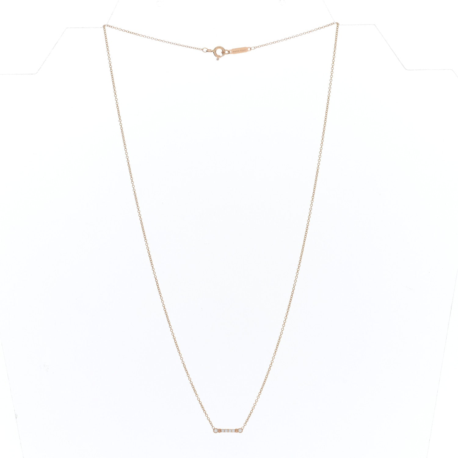 Tiffany 18K Rose Gold Diamond Fleur De Lis Key Bar Pendant Necklace 2 of 4
