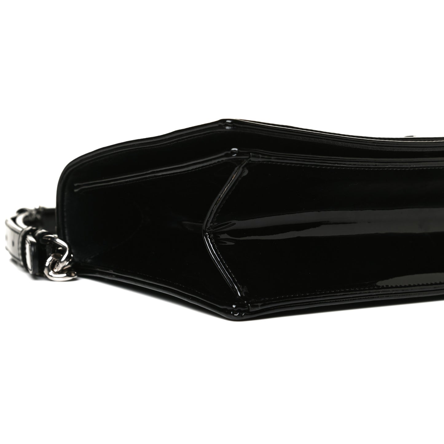Patent Medium Diorama Flap Bag Black
