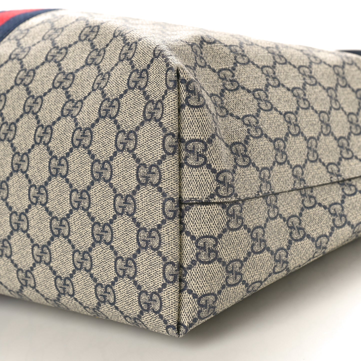 GG Supreme Monogram Textured Calfskin Web Medium Ophidia Shopping Tote Beige Blue
