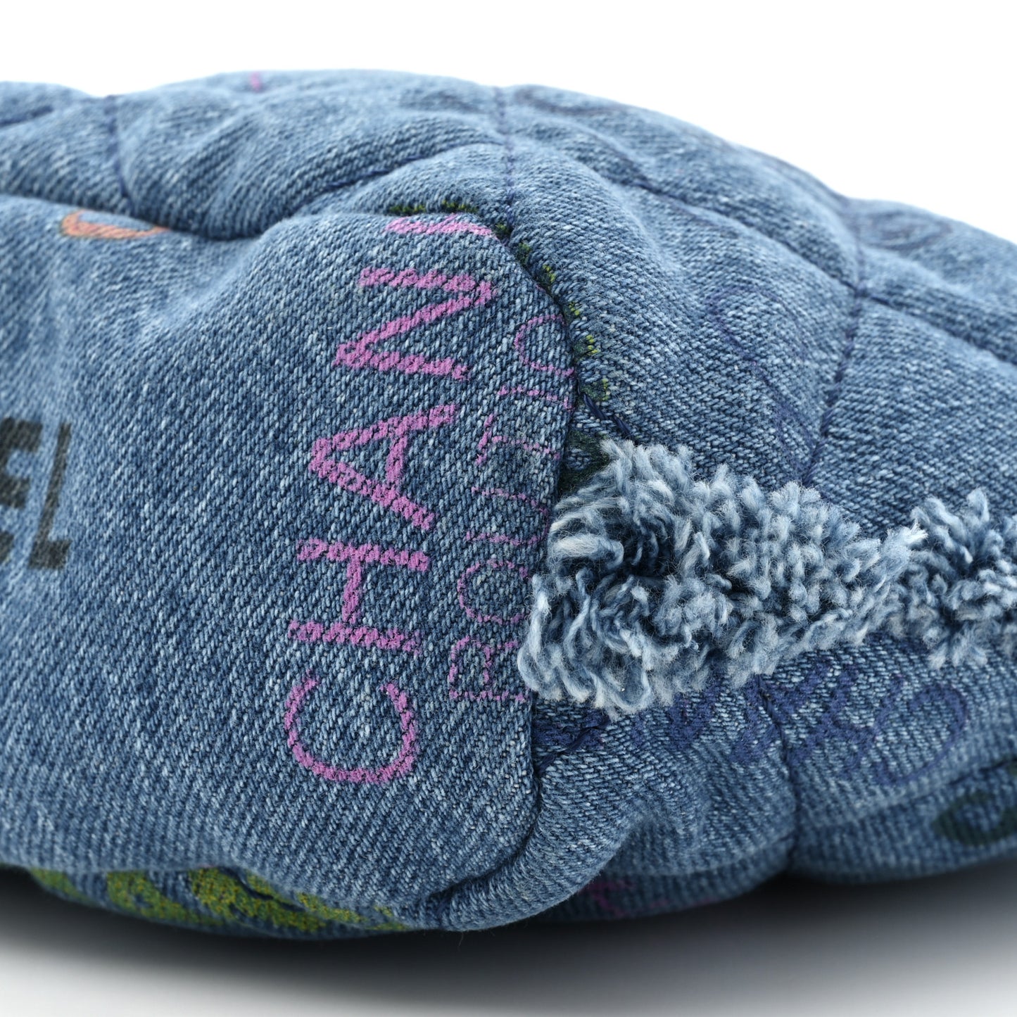 Denim Quilted Small Mood Bucket With Chain Blue Multicolor