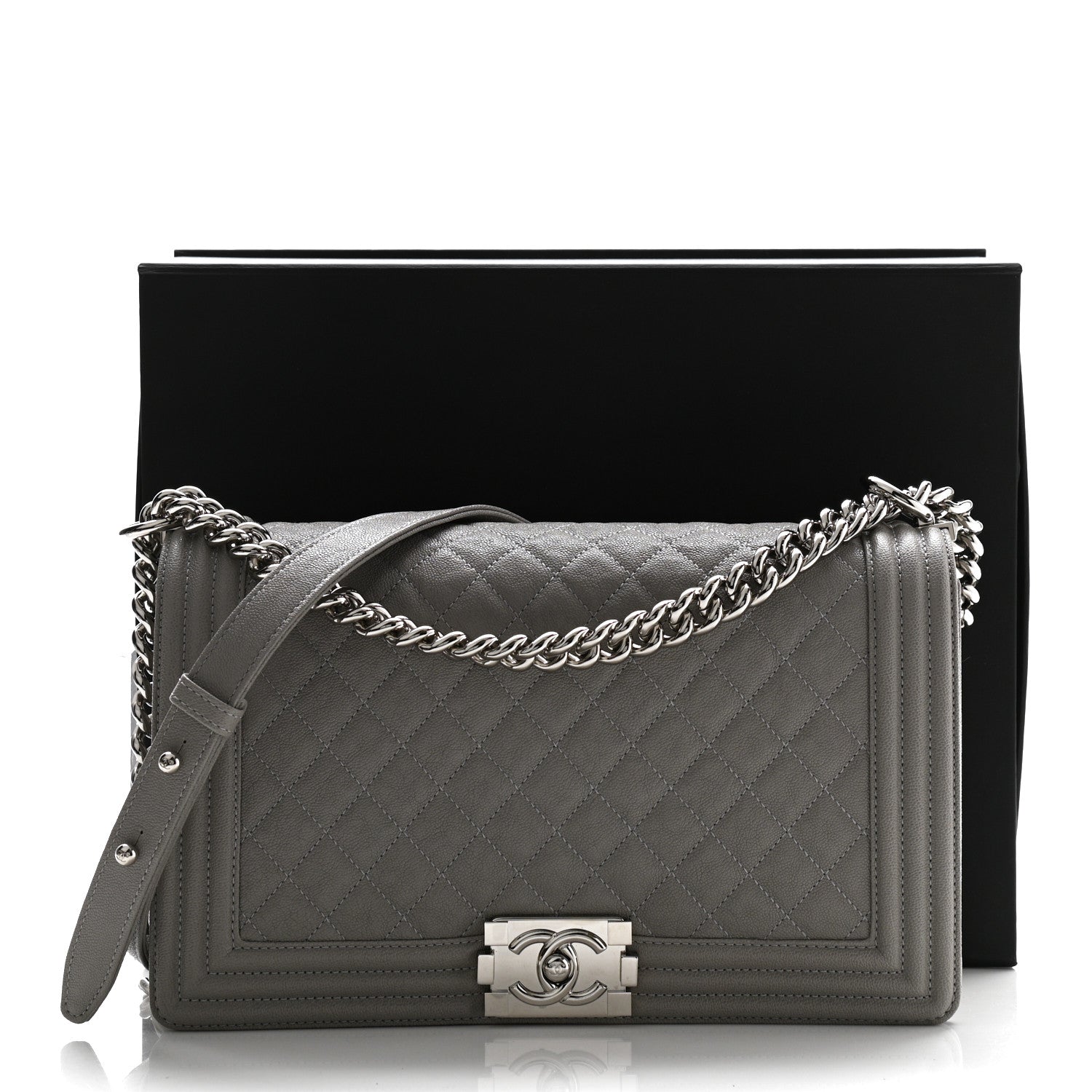 Chanel Caviar Quilted New Medium Boy Flap Grey 11 of 11