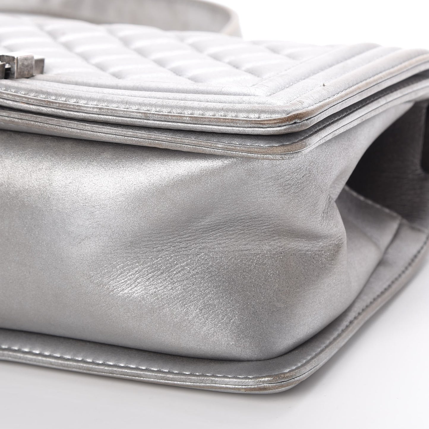 Metallic Calfskin Quilted Medium Boy Flap Silver