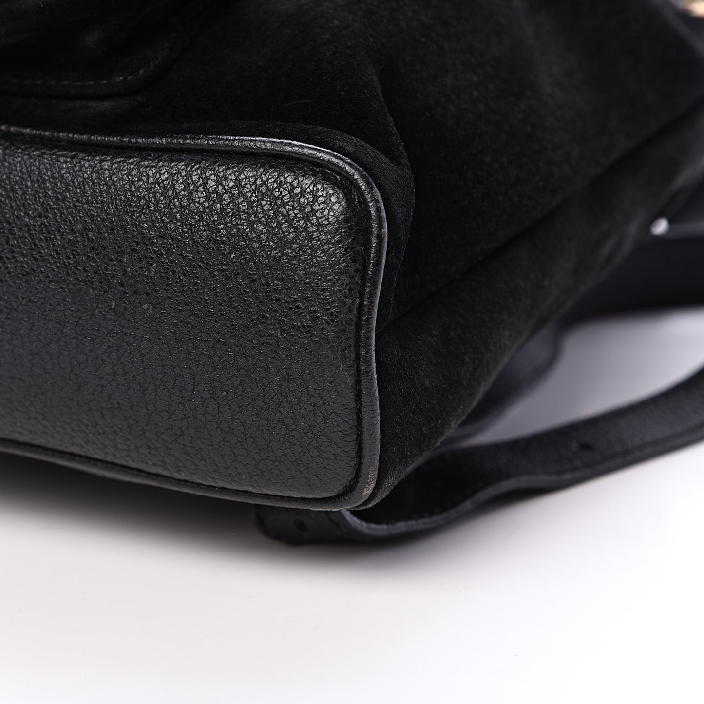 Calfskin Suede Bamboo Backpack Black