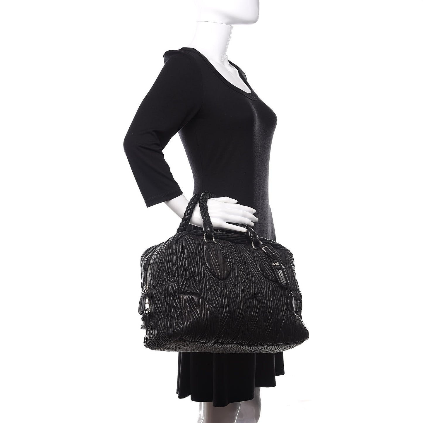 Nappa Chevron Braided Bauletto Bag Black