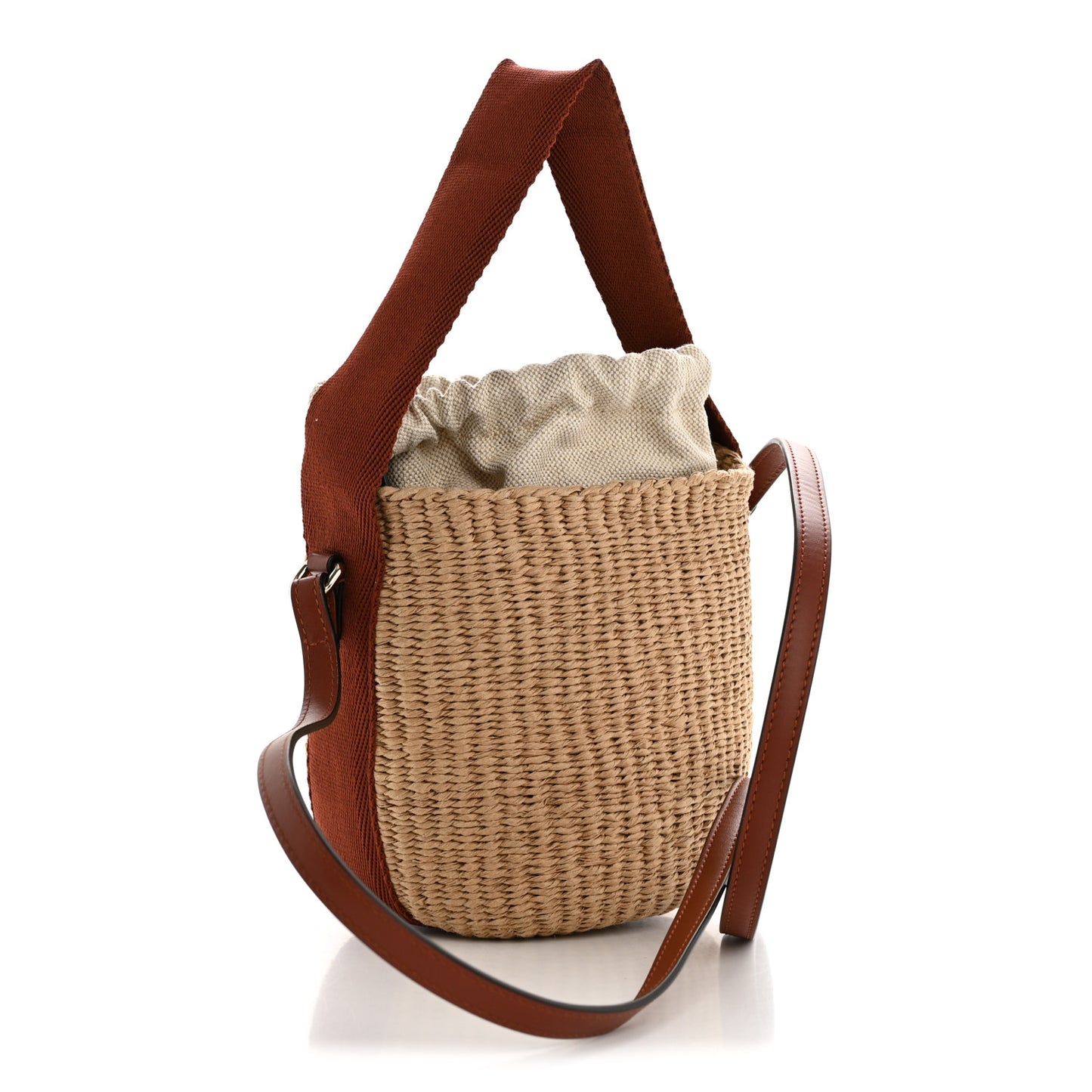 X MIFUKO Paper Raffia Calfskin Small Horse Medal Bucket Bag Sepia Brown