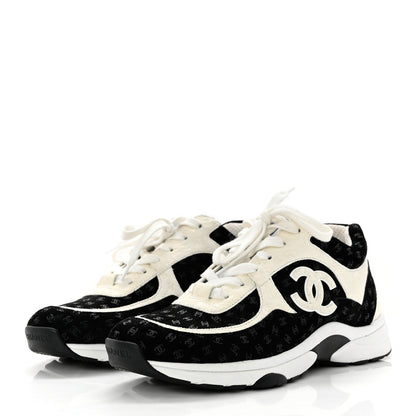 Chanel Nylon Suede Calfskin Printed CC Sneakers 41 White Black 3 of 8