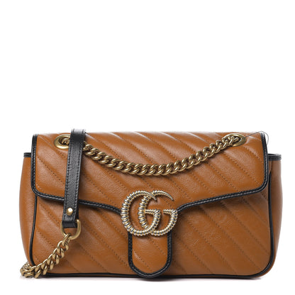 Gucci Vintage Effect Calfskin Matelasse Diagonal Small Torchon GG Marmont Shoulder Bag Cognac Black 1 of 10