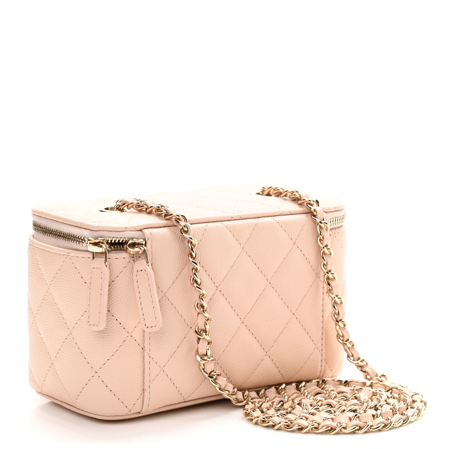 Caviar Quilted Small Vanity Case With Chain Light Beige