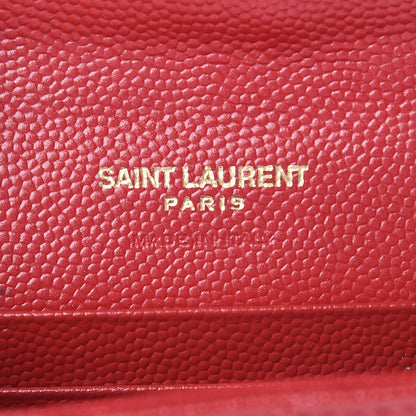 Saint Laurent Grain De Poudre Matelasse Chevron Small Monogram Envelope Wallet Rouge Eros 6 of 11