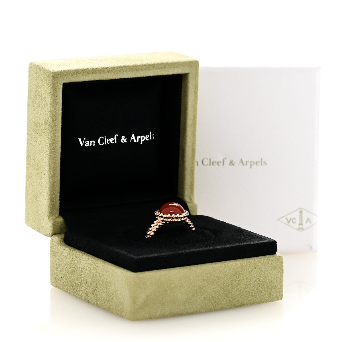 Van Cleef & Arpels 18K Rose Gold Carnelian Perlee Couleurs Ring 56 7.5 5 of 5