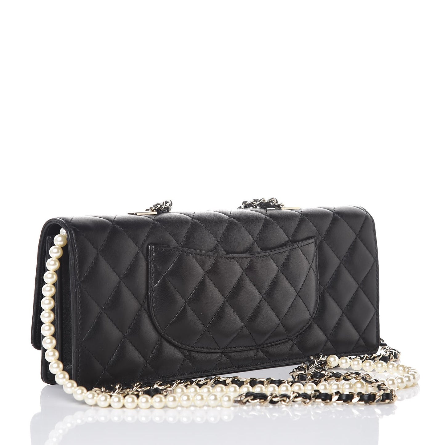 Lambskin Quilted Fantasy Pearls Evening Flap Black