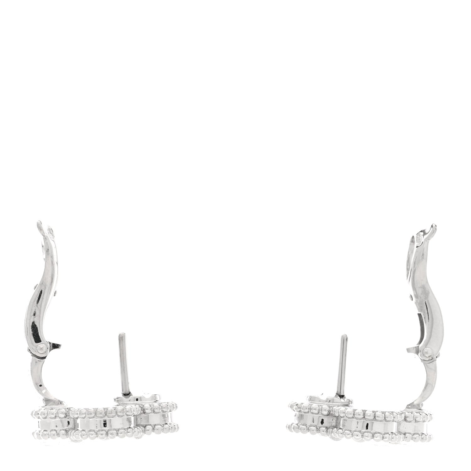 Van Cleef & Arpels 18K White Gold Guilloche Vintage Alhambra Earrings 3 of 5