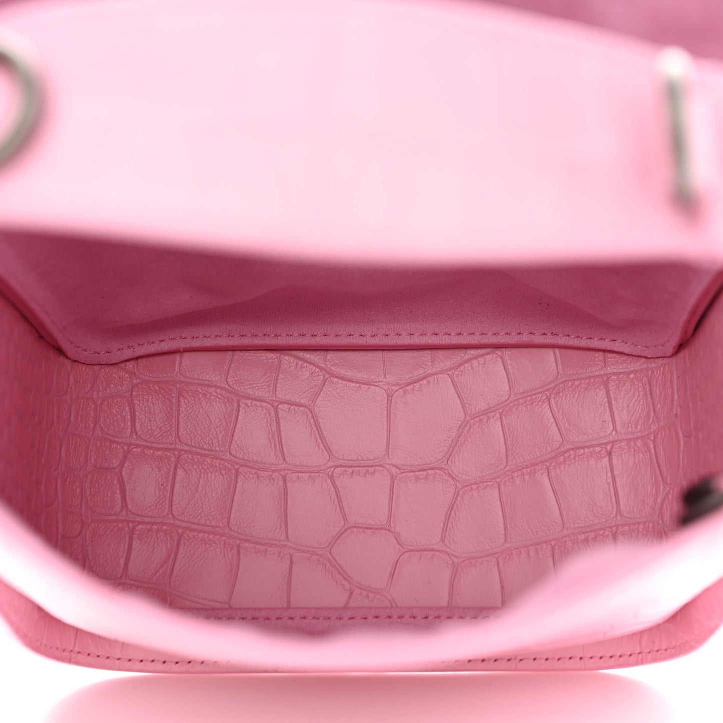 Calfskin Logo Crocodile Embossed XS Tool 2.0 North-South Tote Candy Pink White