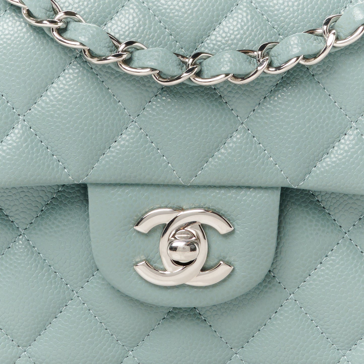 Caviar Quilted Small Double Flap Light Blue