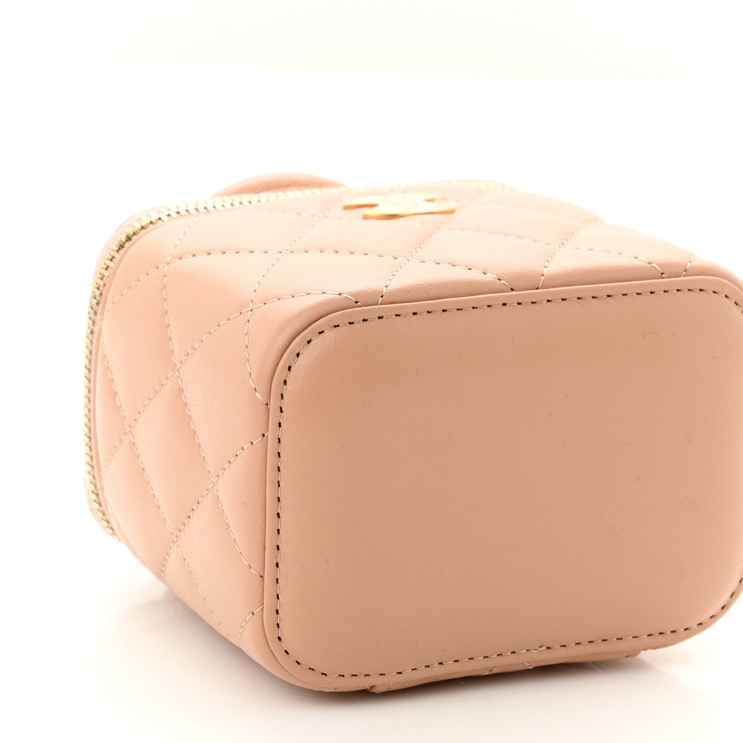 Chanel Lambskin Quilted Top Handle Mini Vanity Case With Chain Beige 9 of 10